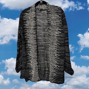 Eileen Fisher Linen Wool Blend Open Knit Cardigan Black Large